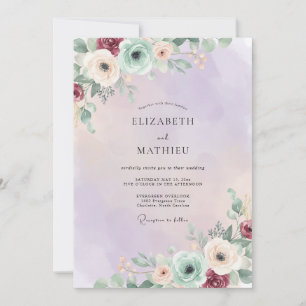 Amethyst Seafoam Ranunculus Eucalyptus Wedding Invitation