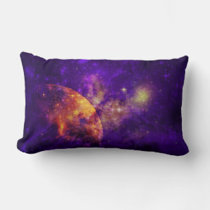 Amethyst Sky, Golden Planet n Nebula Lumbar Pillow