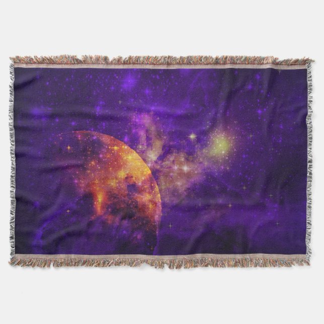 Amethyst Sky, Golden Planet n Nebula Throw Blanket (Front)
