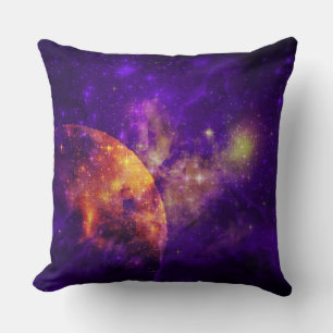 Amethyst Sky, Golden Planet n Nebula Throw Pillow