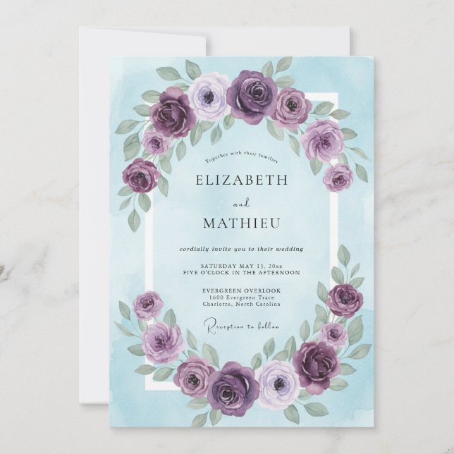 Amethyst Sky Wreath Wedding Invitation (Front)