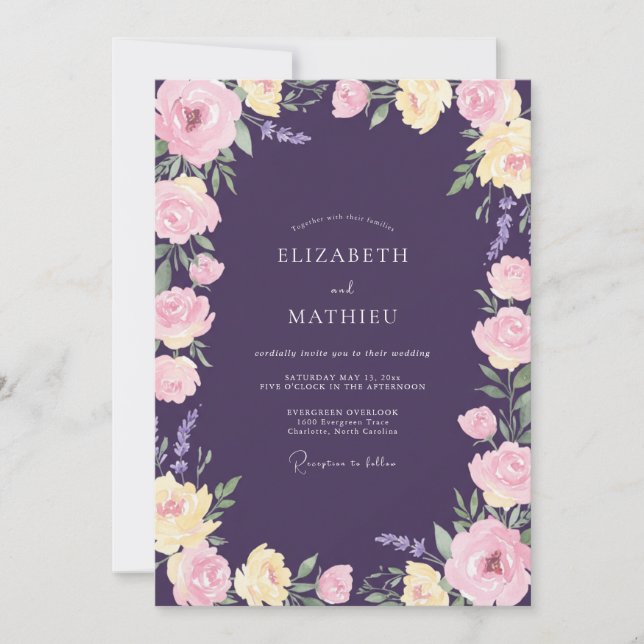 Amethyst Soft Blush Blossom Wedding Invitation (Front)