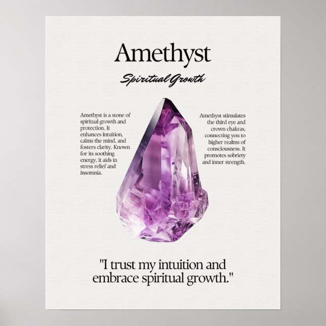 Amethyst Stone Crystal Meaning Card  Poster (Front)
