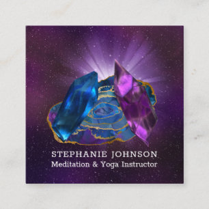Amethyst, Tanzanite, and Gilded Agate Square Business Card