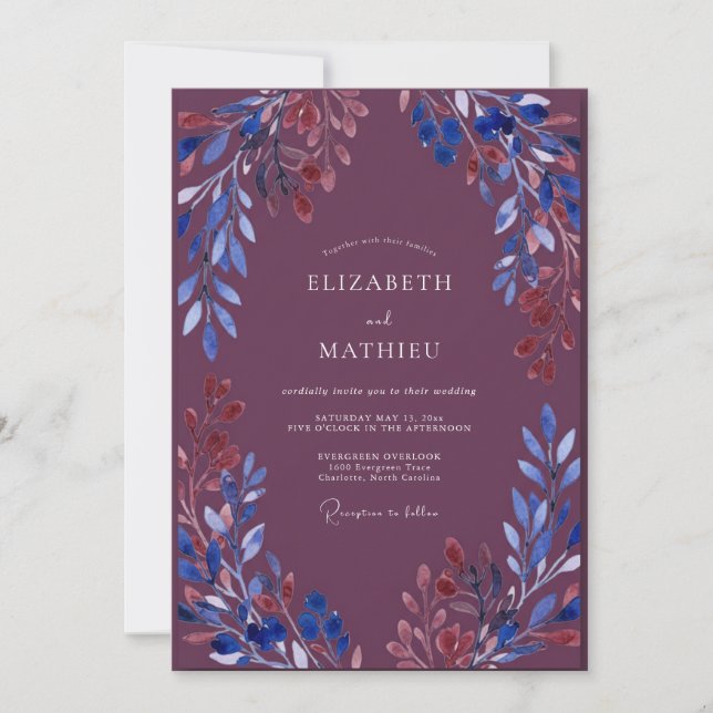 Amethyst Terracotta Leafy Wedding Invitation (Front)