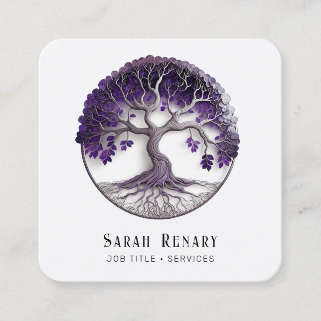 Amethyst Tree of Life Square Business Card (Front)