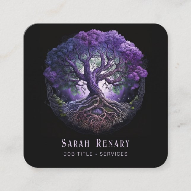 Amethyst Tree of Life Square Business Card (Front)