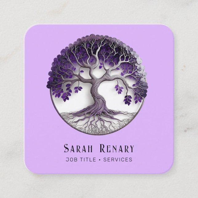 Amethyst Tree of Life Square Business Card (Front)