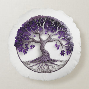Amethyst Tree Of Life Yggdrasil Round Cushion