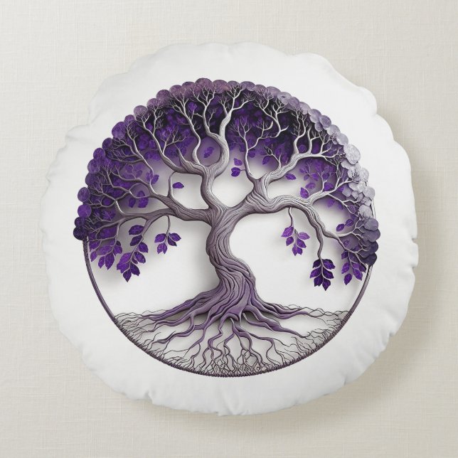Amethyst Tree Of Life Yggdrasil Round Cushion (Front)