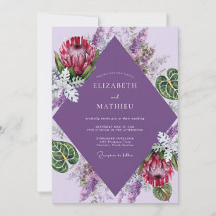 Amethyst Tropical Protea Eucalyptus Wedding Invitation