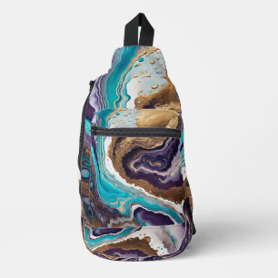 Amethyst Turquoise and Gold Abstract  Sling Bag