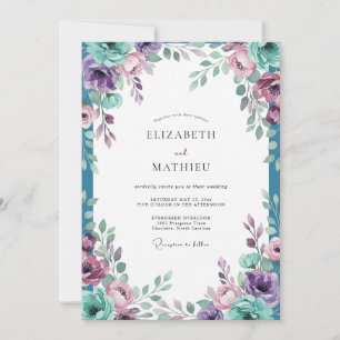 Amethyst Turquoise Bloom Wedding Invitation