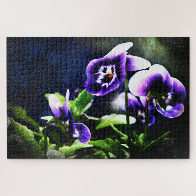 Amethyst Violas Under a Starry Sky Jigsaw Puzzle (Horizontal)
