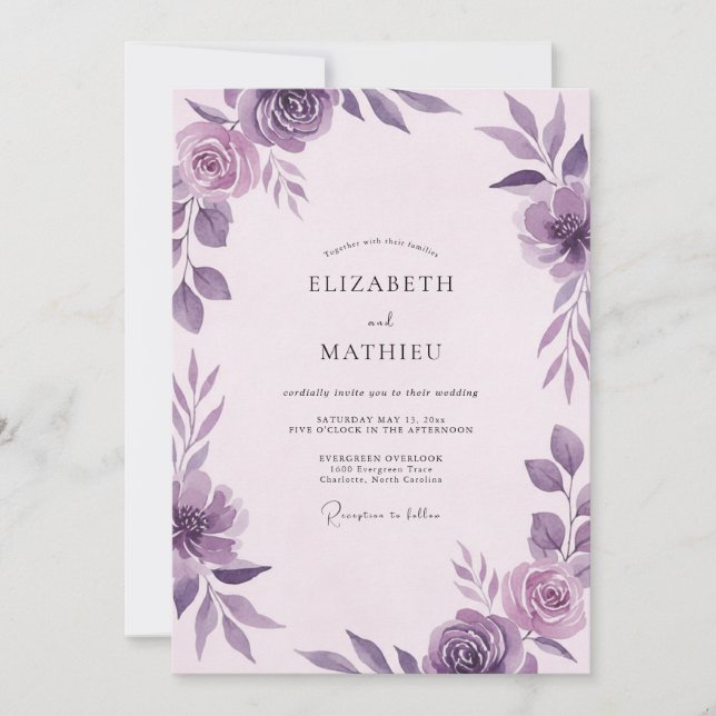 Amethyst Violet Blossom Wedding Invitation (Front)