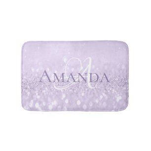 Amethyst Violet PurplePastel Glitter Name Monogram Bath Mat