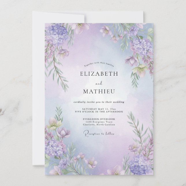 Amethyst Violet Wisteria Wedding Invitation (Front)