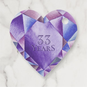 Amethyst Watercolor Heart 33rd Wedding Anniversary Favour Tags