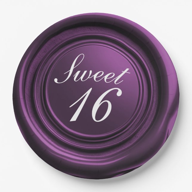Amethyst Wax Seal Drip Classy Sweet 16 Wedding Paper Plate (Front)