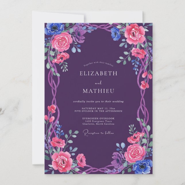 Amethyst Whimsical Bloom Wedding Invitation (Front)