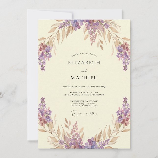 Amethyst Whimsical Botanical Wedding Invitation (Front)