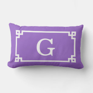Amethyst White Greek Key Frame #2 Initial Monogram Lumbar Cushion