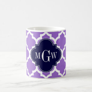 Amethyst White Moroccan #5 Navy 3 Initial Monogram Coffee Mug