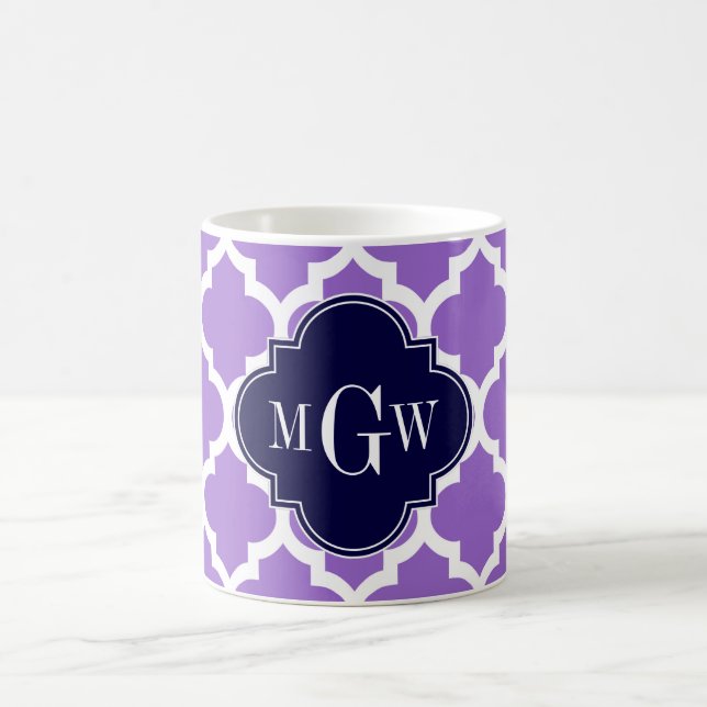 Amethyst White Moroccan #5 Navy 3 Initial Monogram Coffee Mug (Center)