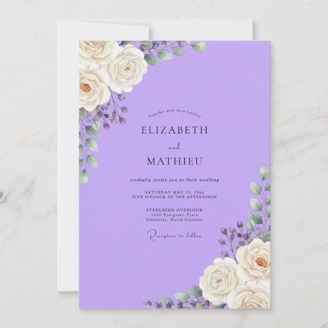 Amethyst White Petal Wedding Invitation (Front)