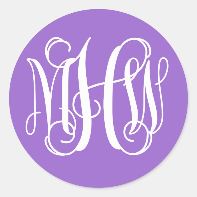 Amethyst White Preppy Vine Script Monogram DIY BG Classic Round Sticker (Front)