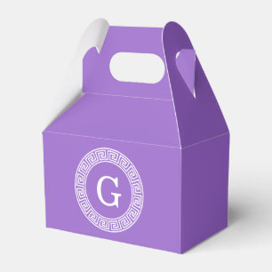 Amethyst Wht Greek Key Rnd Frame Initial Monogram Favour Box