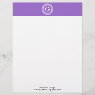 Amethyst Wht Greek Key Rnd Frame Initial Monogram Letterhead
