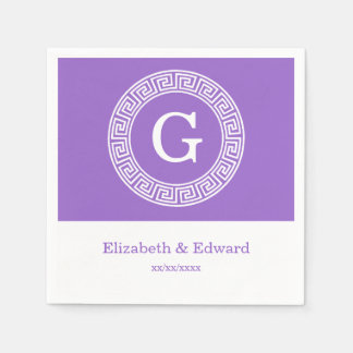 Amethyst Wht Greek Key Rnd Frame Initial Monogram Napkin