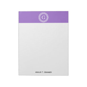 Amethyst Wht Greek Key Rnd Frame Initial Monogram Notepad