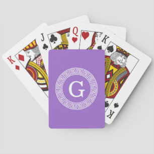 Amethyst Wht Greek Key Rnd Frame Initial Monogram Playing Cards