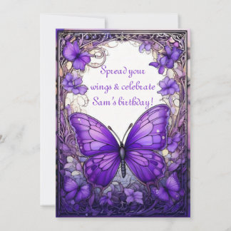 Amethyst Wings Birthday Invitation