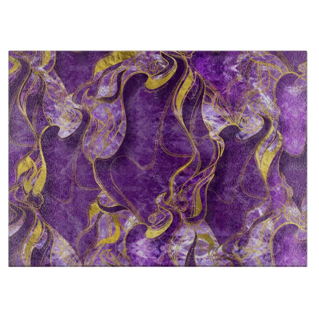 Amethyst  with gold marbled texture cutting board (Front)