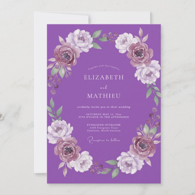 Amethyst Wreath Wedding Invitation (Front)