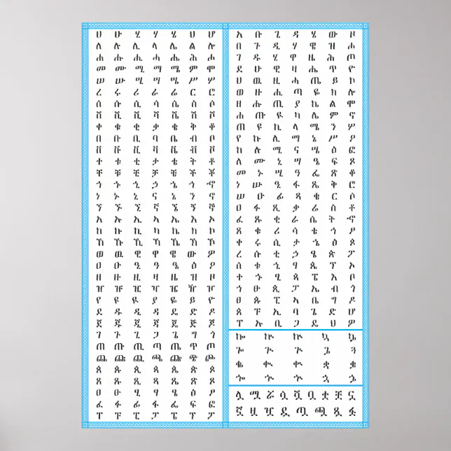Amharic Geez Ethiopian Fidel HAHU and ABUGIDA Poster Zazzle