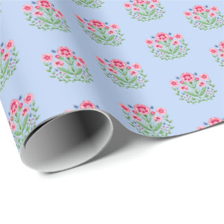 Amherst Floral Print on Blue  Wrapping Paper