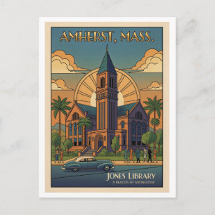 Amherst Massachusetts – Jones Library Colourful AI Postcard