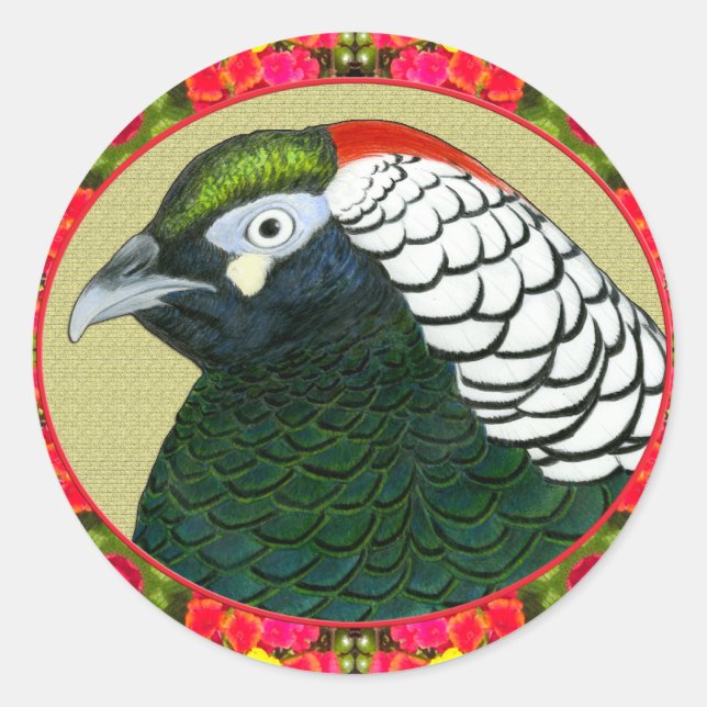 Amherst Pheasant and Flowers Classic Round Sticker (Front)