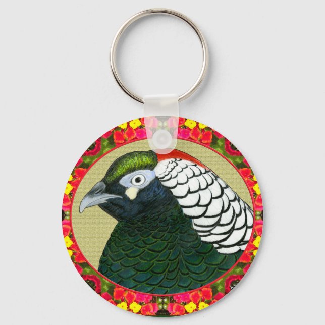 Amherst Pheasant and Flowers Key Ring (Front)