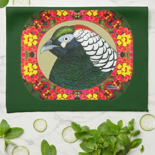 Amherst Pheasant and Flowers Tea Towel (Folded)