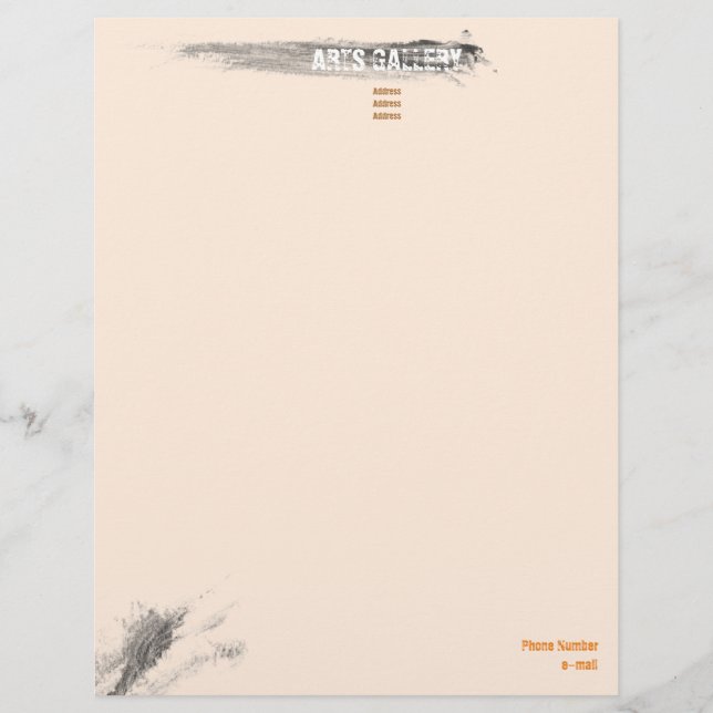 Amiable Grey Brushstrokes Stains Hand Drawn Art Custom Letterhead (Front)