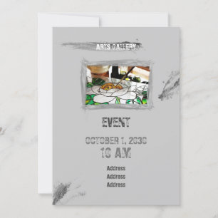 Amiable Grey Brushstrokes Stains Hand Drawn Art Invitation