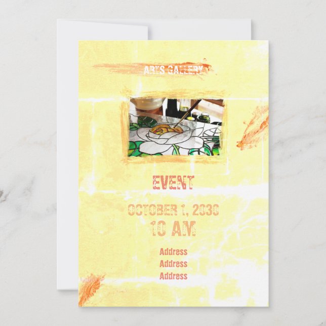 Amiable Orange Brushstrokes Stains Hand Drawn Art Invitation (Front)