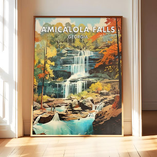 Amicalola Falls Georgia Poster Art Print, Retro Na