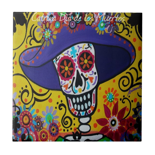 Amiga Catrina Day of the Dead Ceramic Tile (Front)