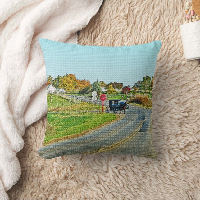 "AMISH BUGGY IN PEACEFUL COUNTRYSIDE" CUSHION (Blanket)